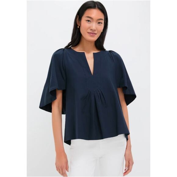 Pomander Place Top Womens Medium Navy Blue Finley Flutter Sleeve V Neck Pullover - Picture 1 of 9